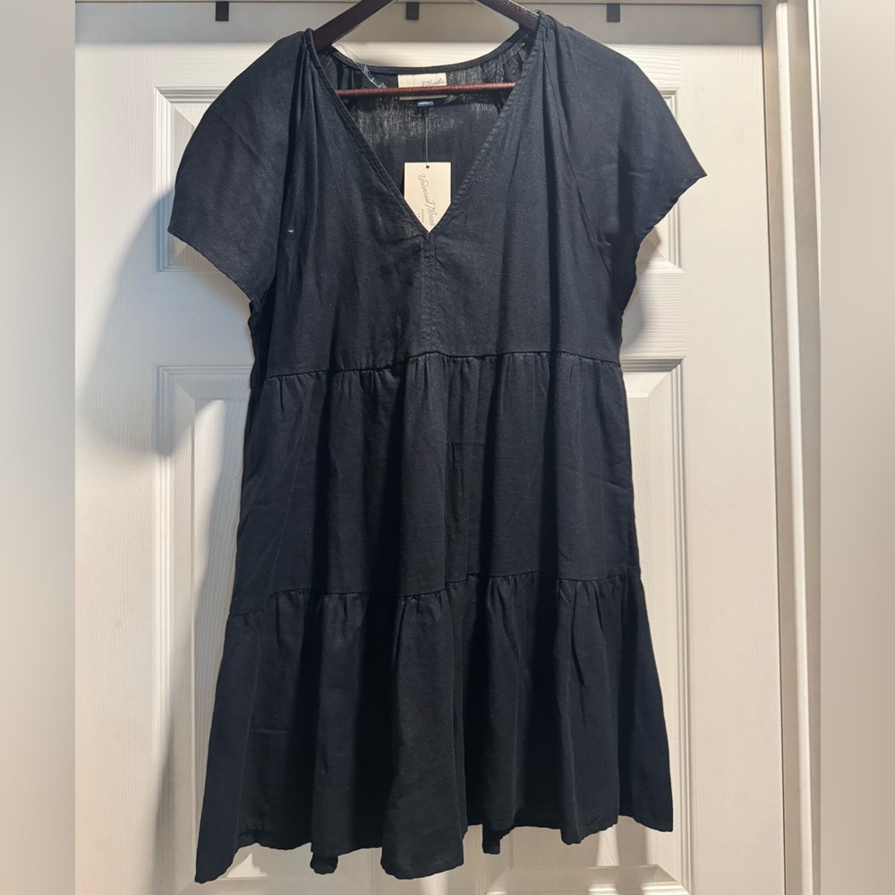Universal Thread Black Tiered Linen Mini Dress Size Medium